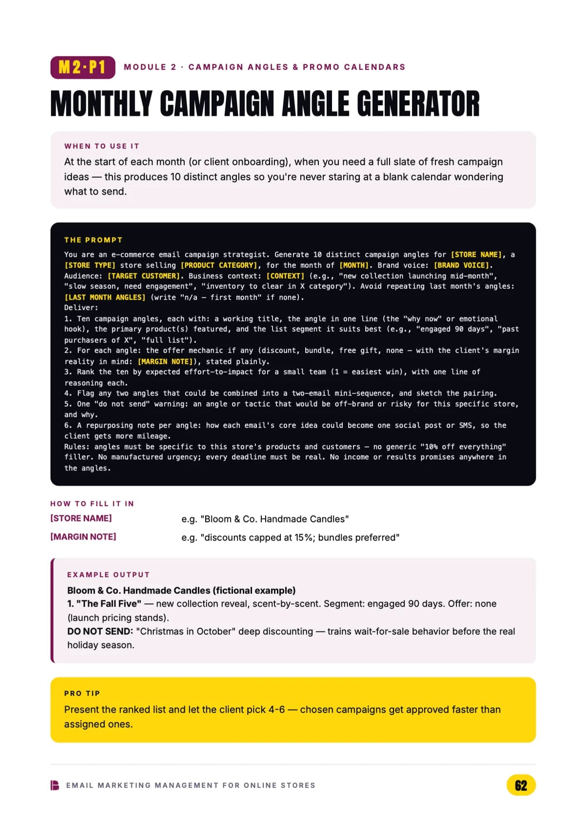 Campaign angles & promo calendars — Module 2