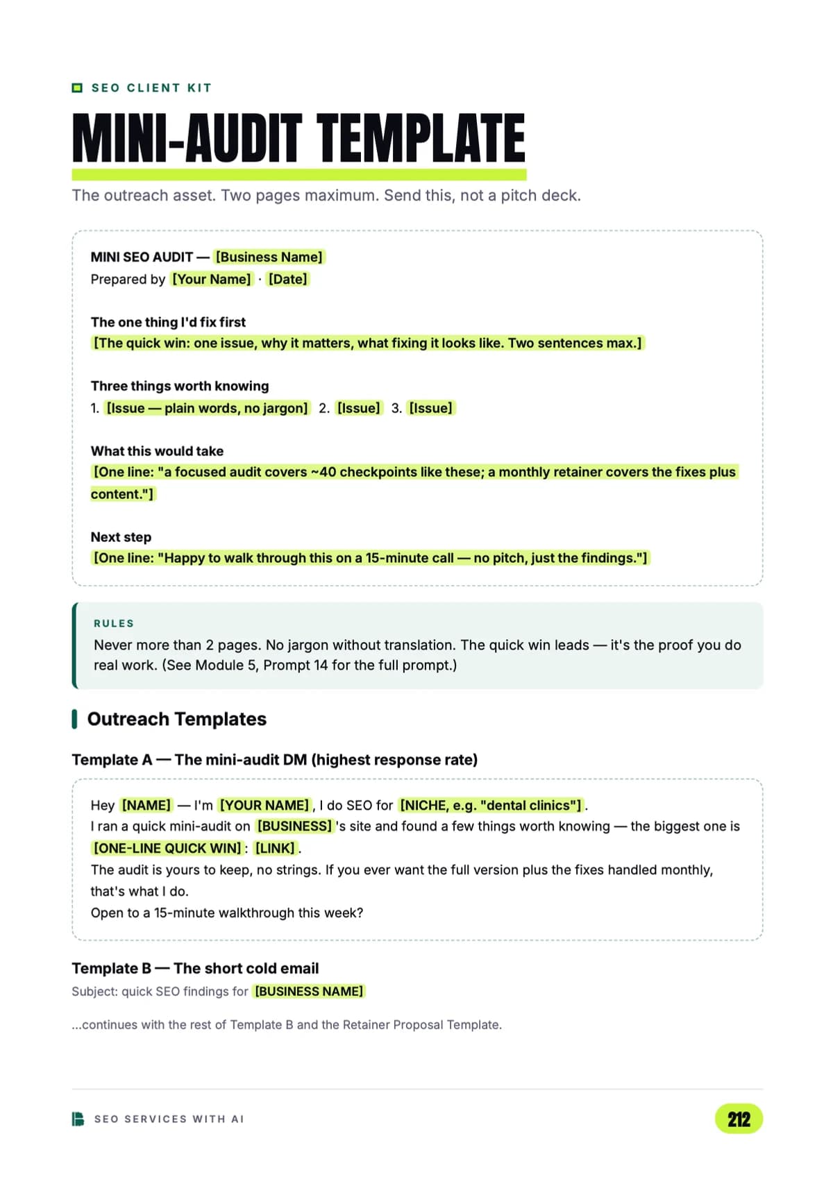 The mini-audit & outreach templates